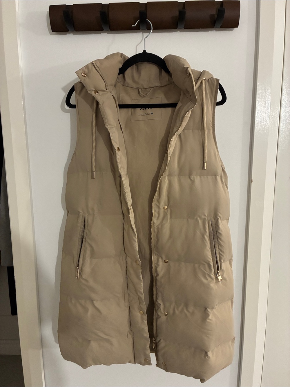 Zara Beige Puffer Vest with Hood